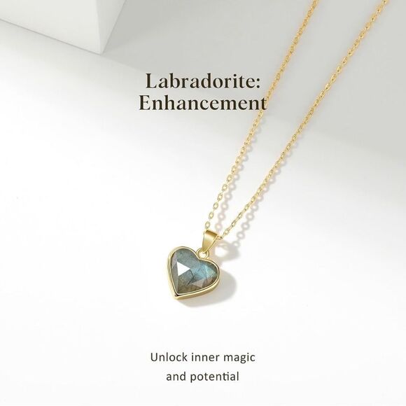 Gold 14k Gold Plated Labradorite Heart Stone Necklace - Picture 4 of 5